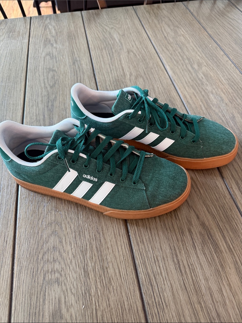 adidas Daily Green Canvas Sneakers with White Stripes and Gum Sole